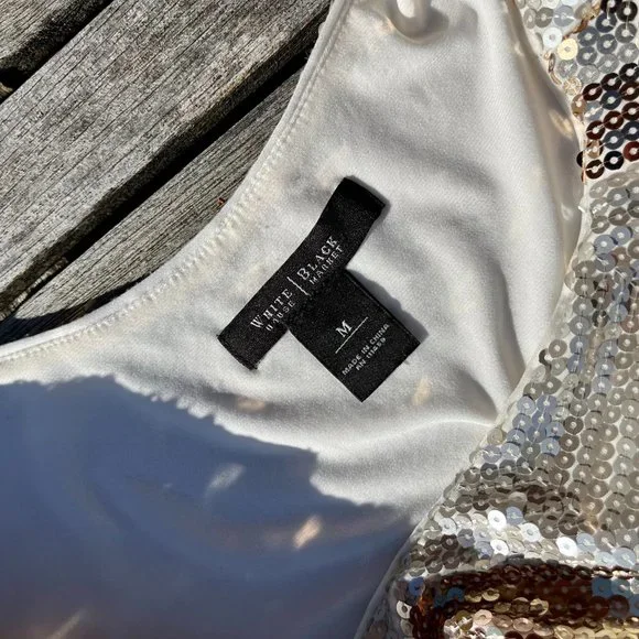 White House Black Market Sequin Dress Gold and Silver Chevron Zig Women’s Medium - Picture 7 of 13